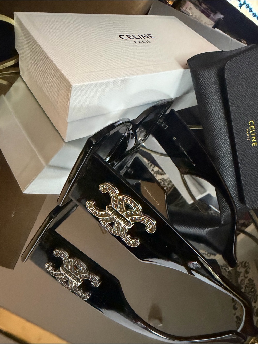 Celine Black Sunglasses with Crystal Double-C Logo Accent - Picture 2 of 8
